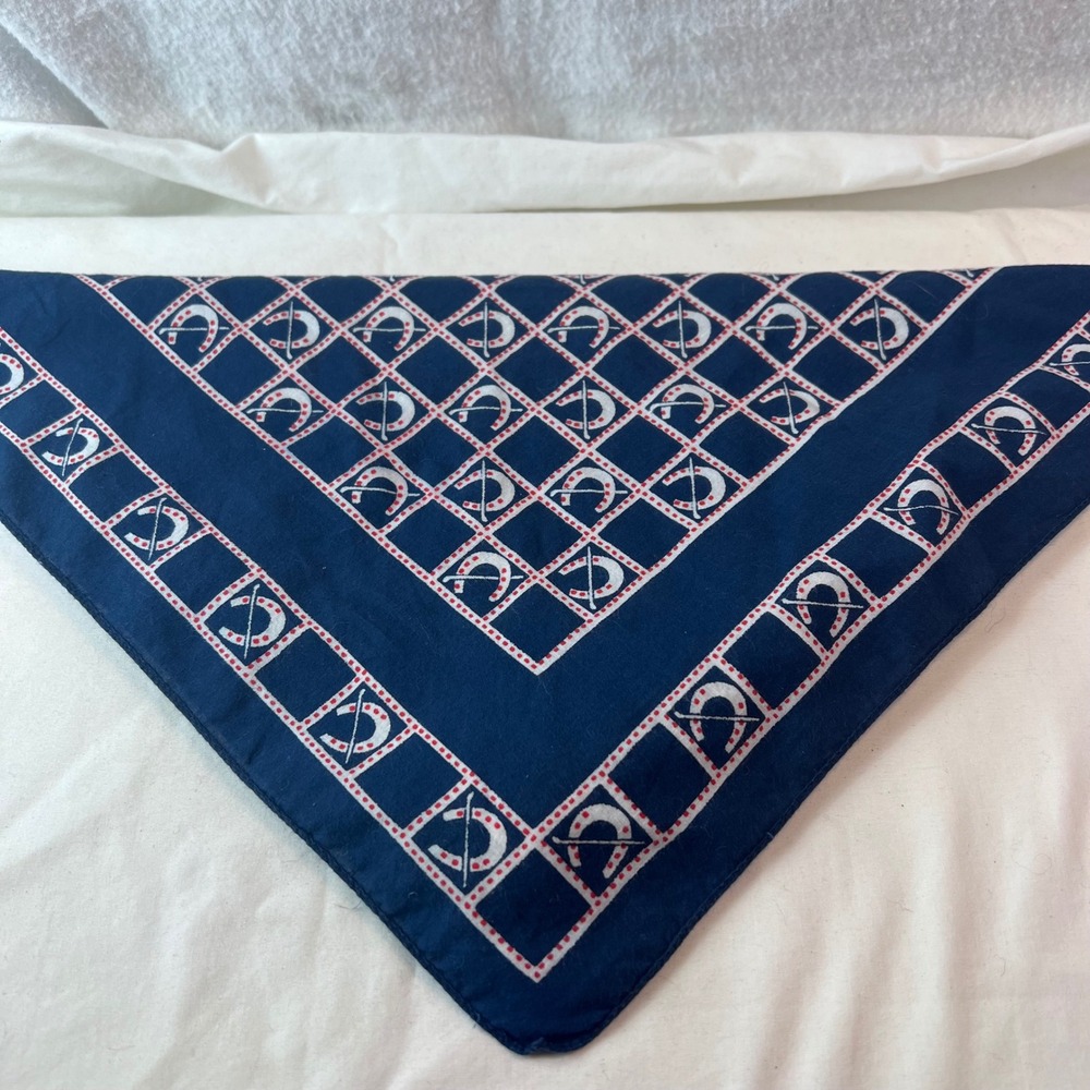 Vintage‎ Navy Blue Horseshoe Equestrian Print Square Scarf Bandana 25x25